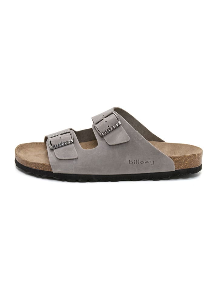 Leder-Pantoletten in Grau