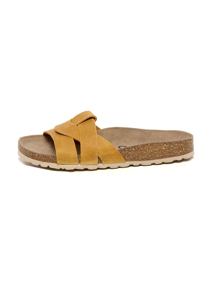 Leren slippers geel