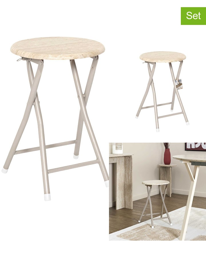 Hocker składany "Terra" w kolorze beżowym - wys. 45 x Ø 30 cm