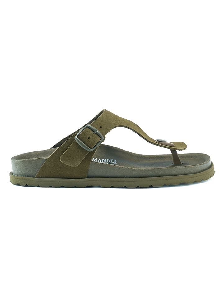 Leren teenslippers kaki