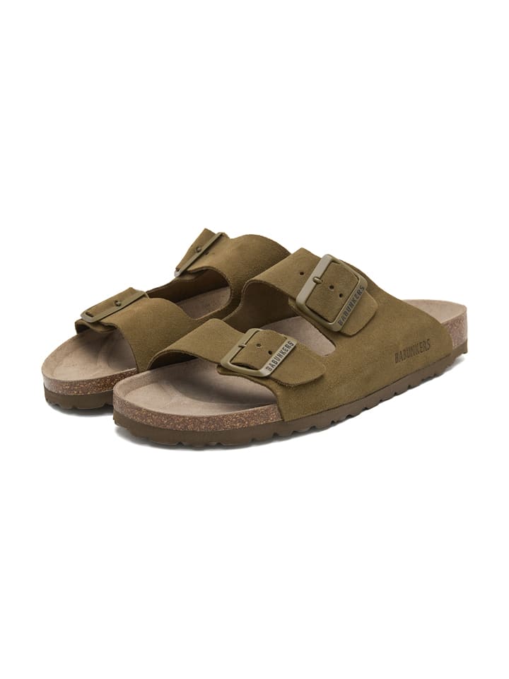 Skórzane klapki w kolorze khaki