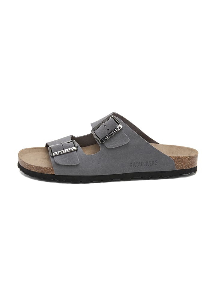 Leder-Pantoletten in Grau