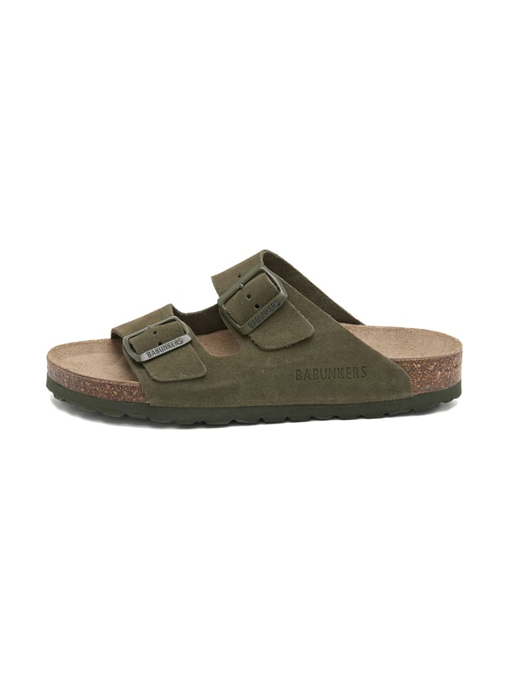 Skórzane klapki w kolorze khaki