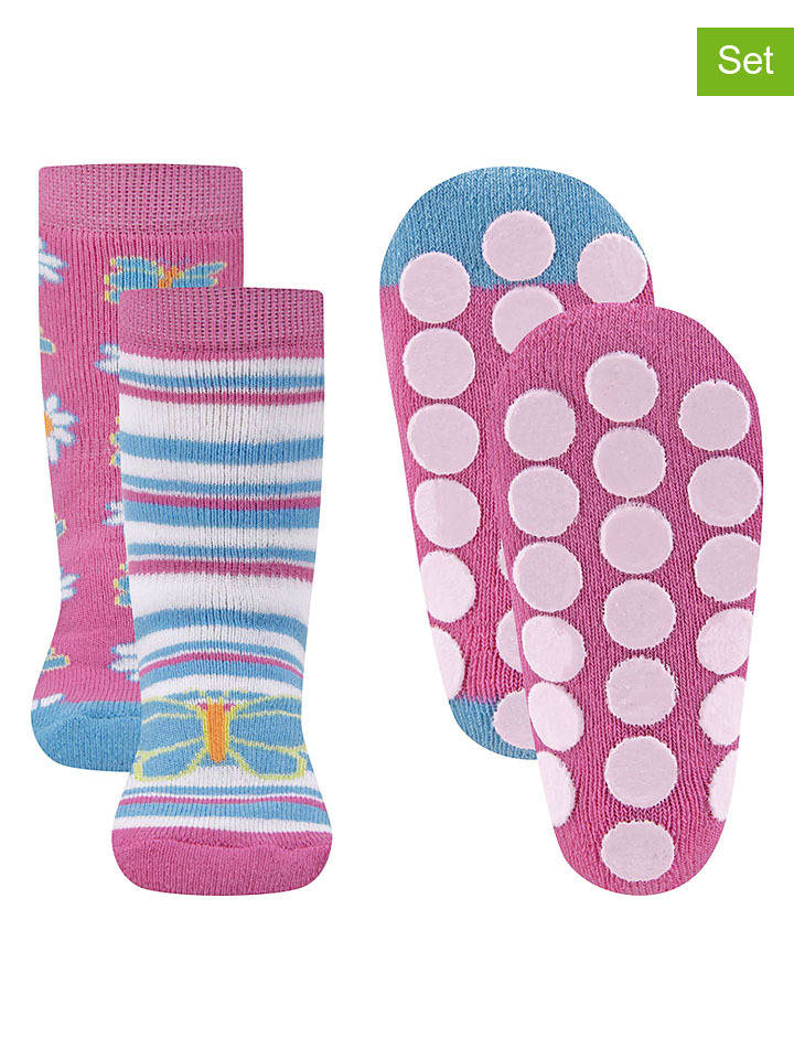 2er-Set: ABS-Socken in Hellblau/ Pink