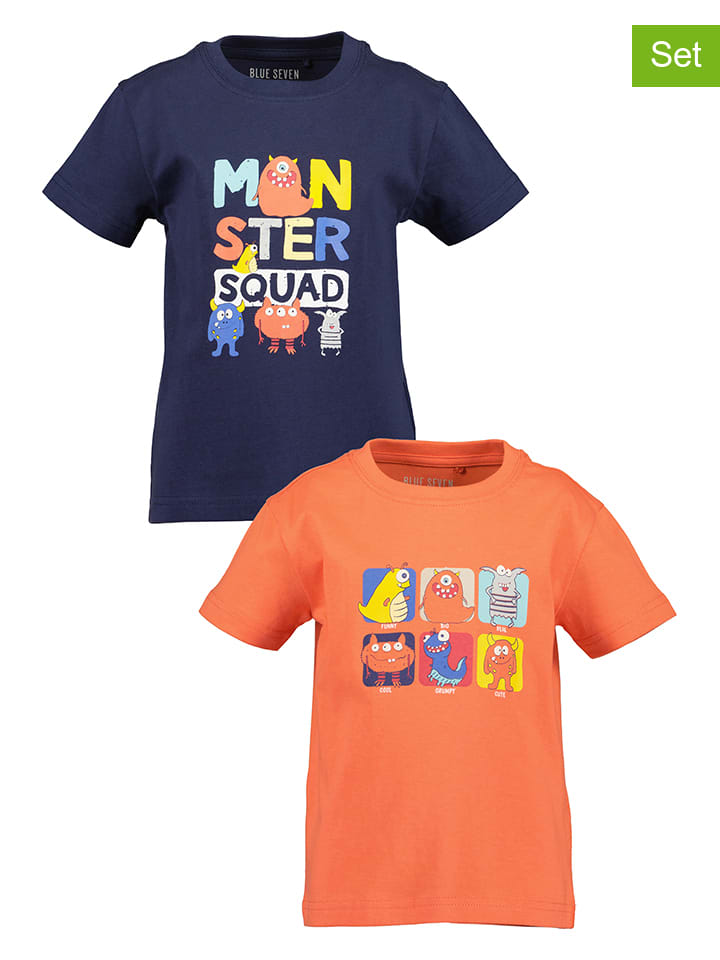 2-delige set: shirts oranje/donkerblauw