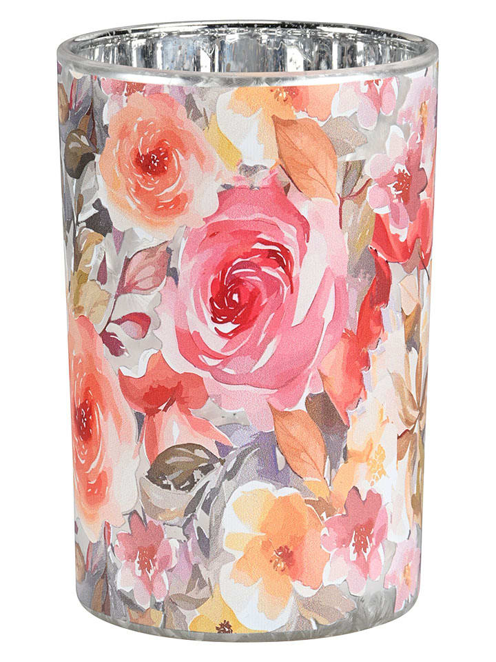 Świecznik "Roses" ze wzorem - wys. 19 x Ø 12 cm