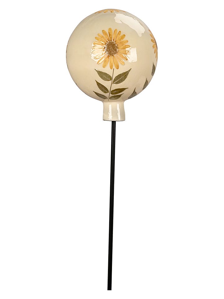 Tuinsteker ''Bloembol'' crème/geel - (H)18 x Ø 15 cm