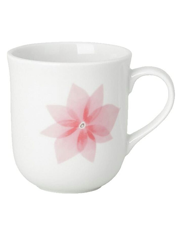 Kubek "Blossoms" w kolorze białym ze wzorem - wys. 12 x Ø 9 cm