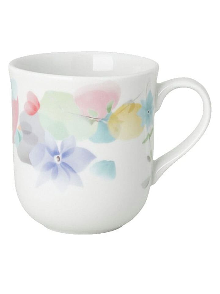 Kaffeetasse "Blumengirlande" in Weiß/ Bunt - (H)12 x Ø 9 cm