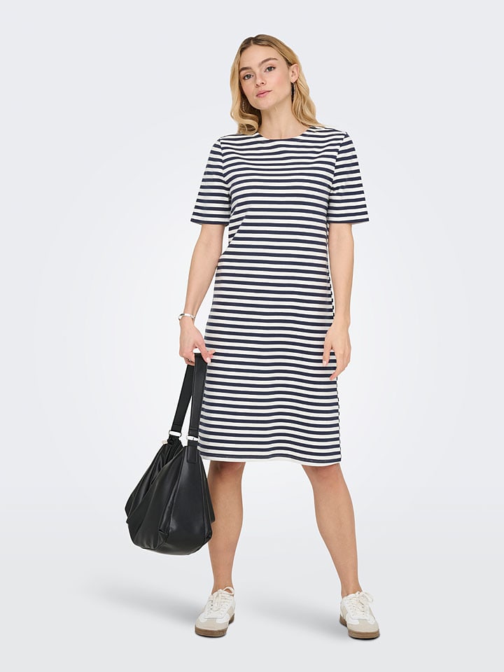 Jurk "Isa" wit/donkerblauw