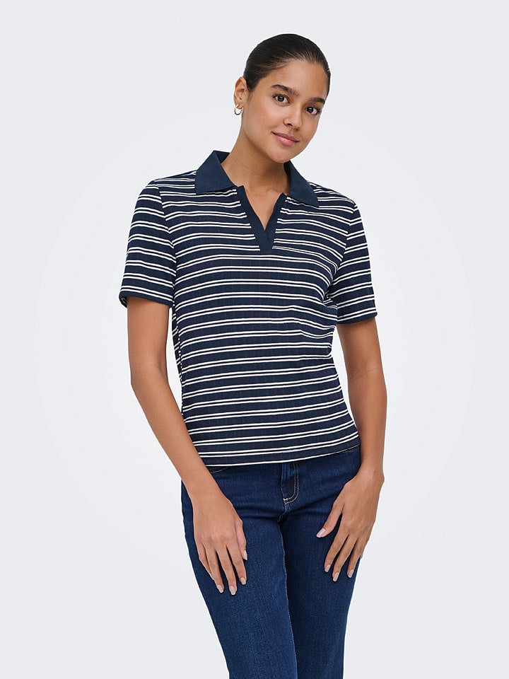 Koszulka polo "Helga" w kolorze granatowo-białym