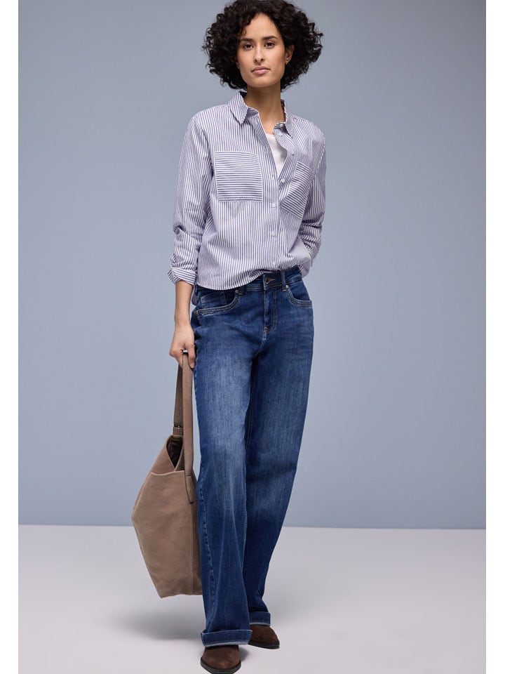 Blouse donkerblauw/wit