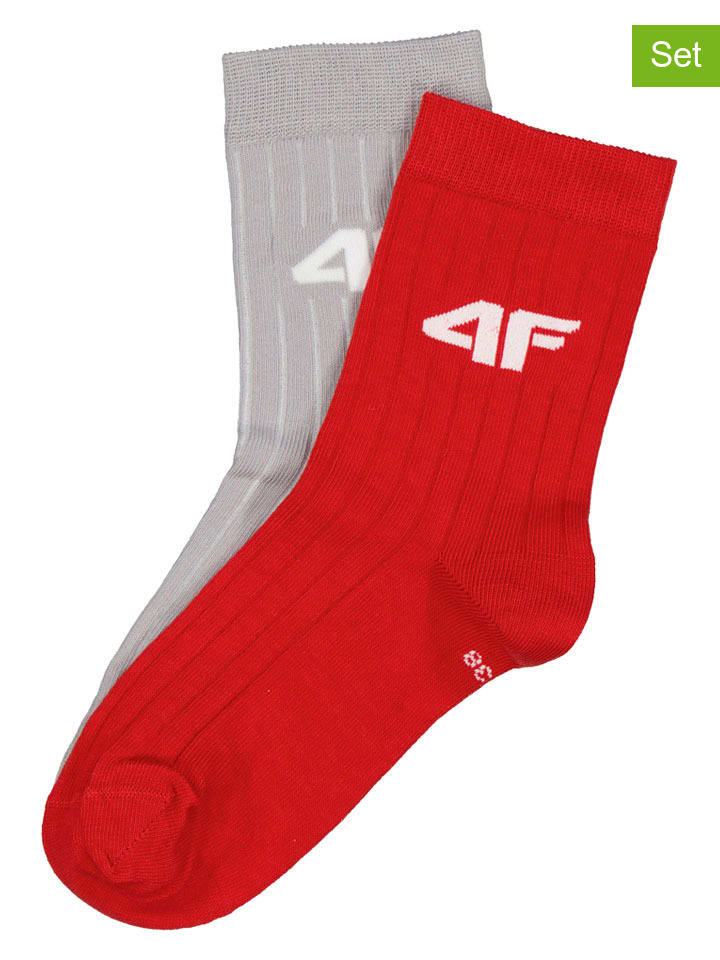 2er-Set: Socken in Grau/ Rot