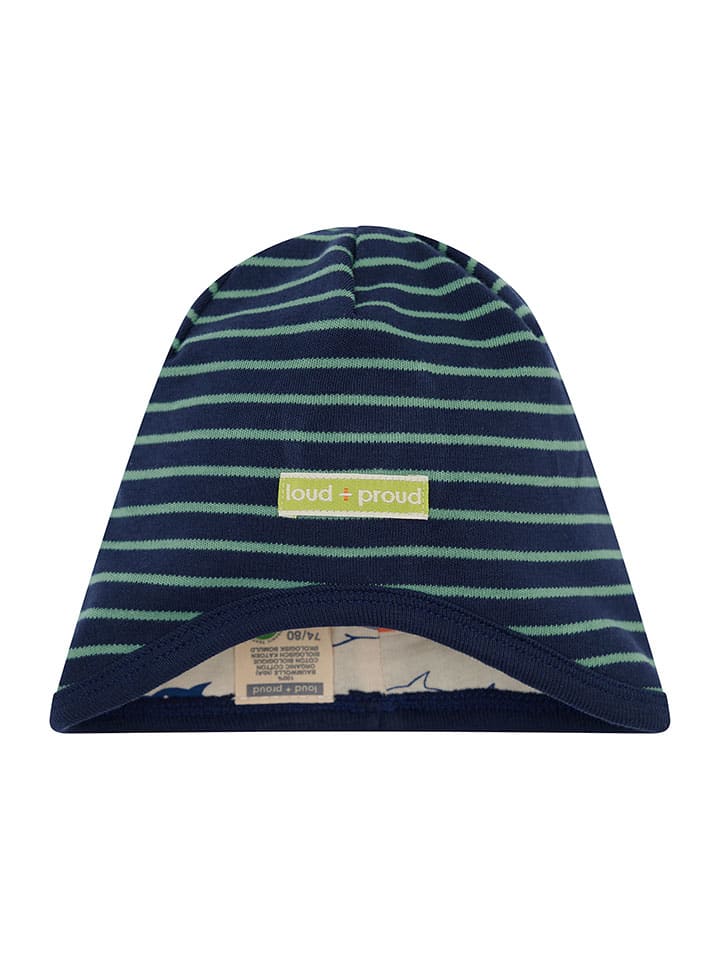 Dwustronna czapka beanie w kolorze granatowo-zielono-kremowym
