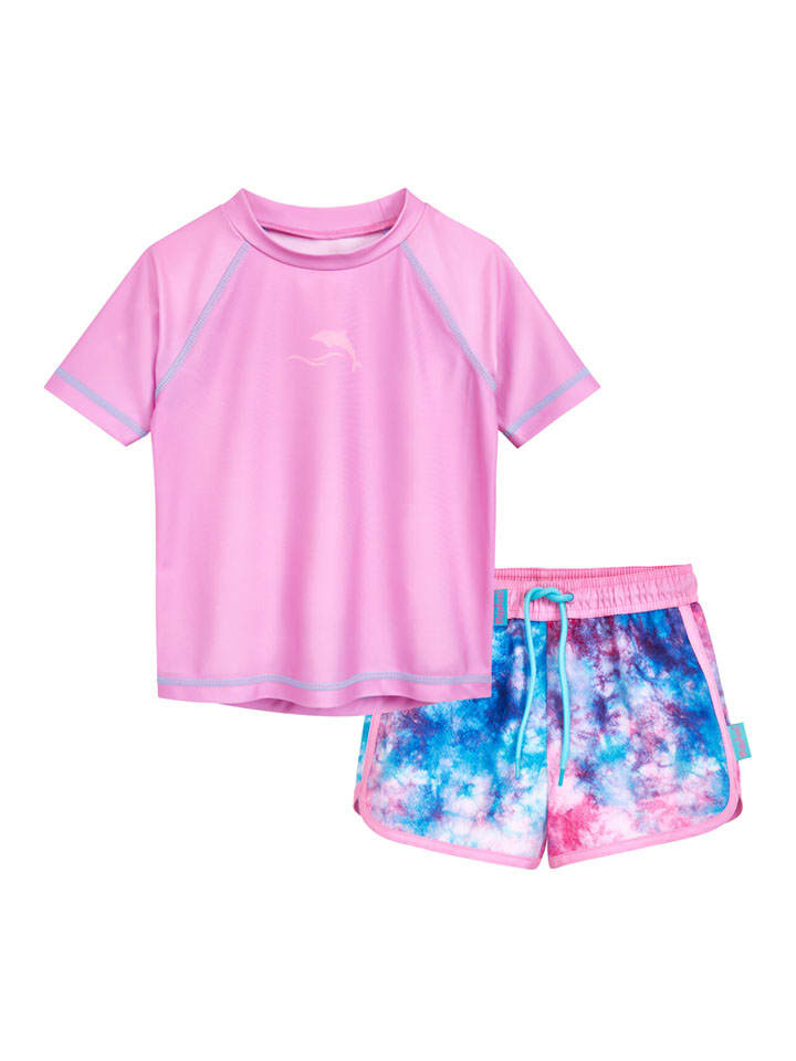 2tlg. Badeoutfit "Batik" in Rosa/ Blau