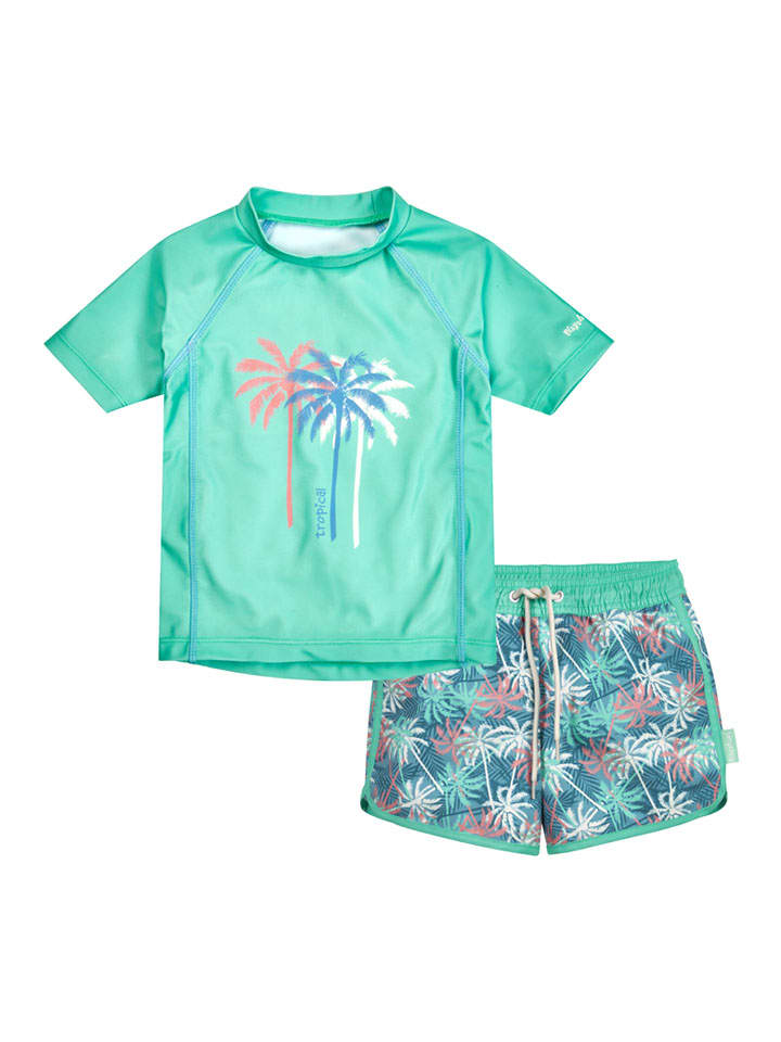 2tlg. Badeoutfit "Palmen" in Grün/ Blau