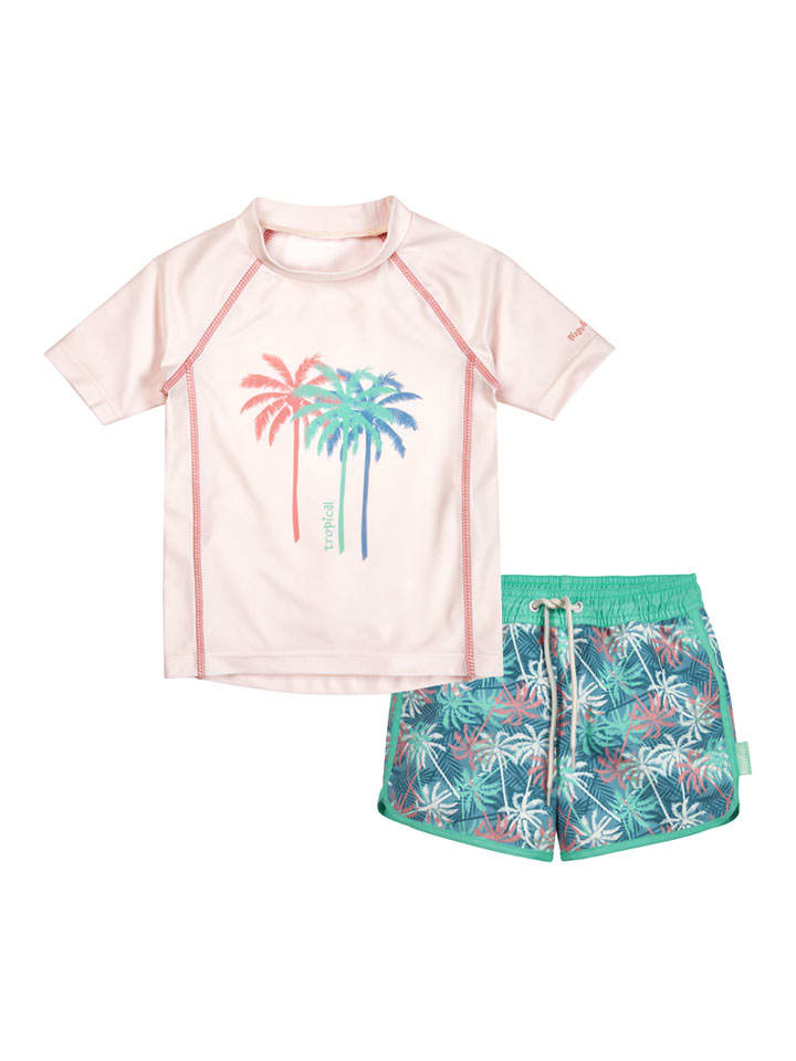 2tlg. Badeoutfit "Palmen" in Rosa/ Grün/ Blau