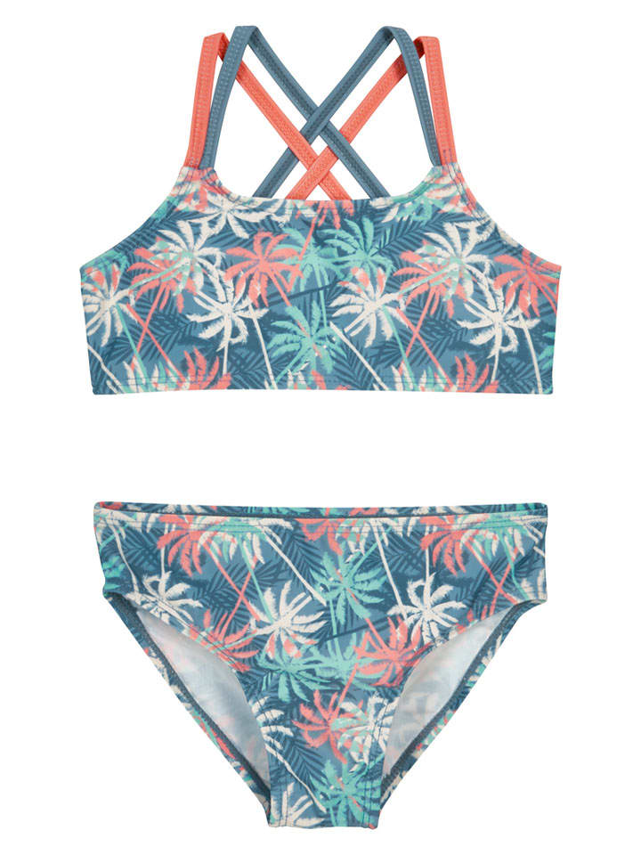 Bikini "Palmen" in Blau/ Weiß/ Orange