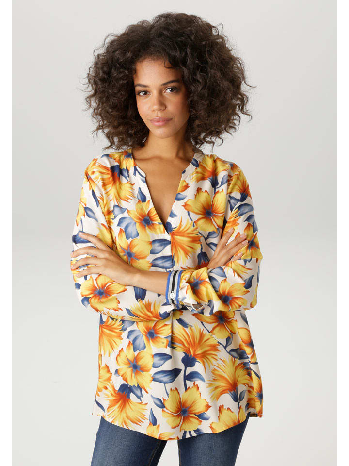 Bluse in Gelb/ Dunkelblau