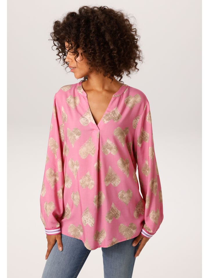 Bluse in Pink/ Beige