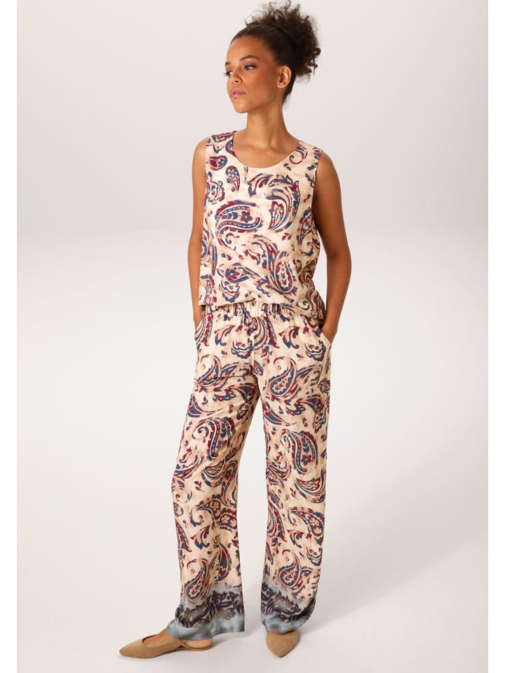 Hose in Beige/ Dunkelblau
