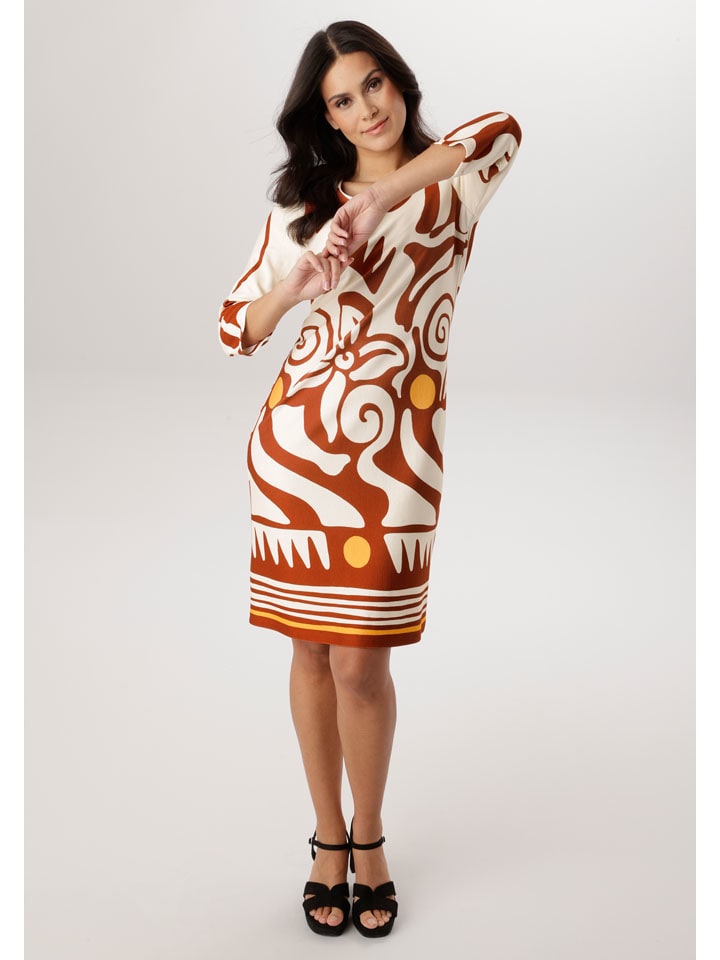 Kleid in Creme/ Braun