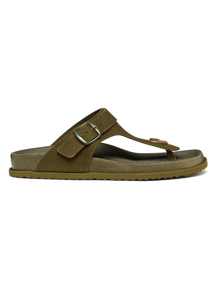 Leder-Zehentrenner "Sandybett" in Khaki
