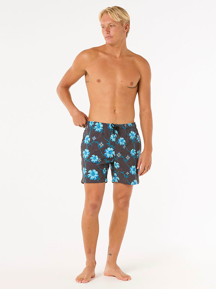 Badeshorts "Surf Revival Floral Volley" in Grau/ Blau