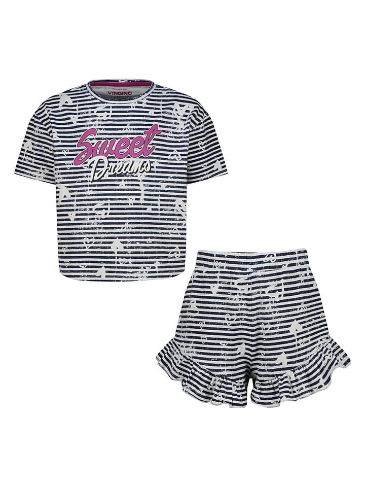 Pyjama "Waranda" in Dunkelblau/ Creme