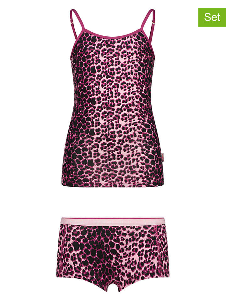 2tlg. Wäsche-Set in Pink/ Schwarz