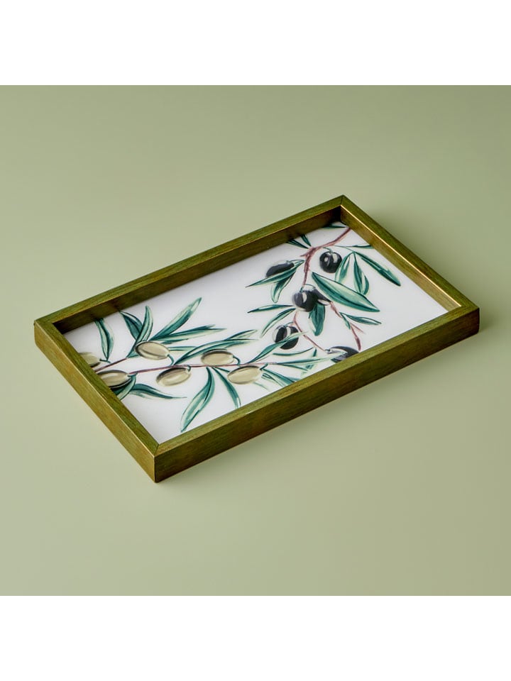 Serviertablett "Olive" in Weiß/ Grün - (L)37 x (B)22 cm