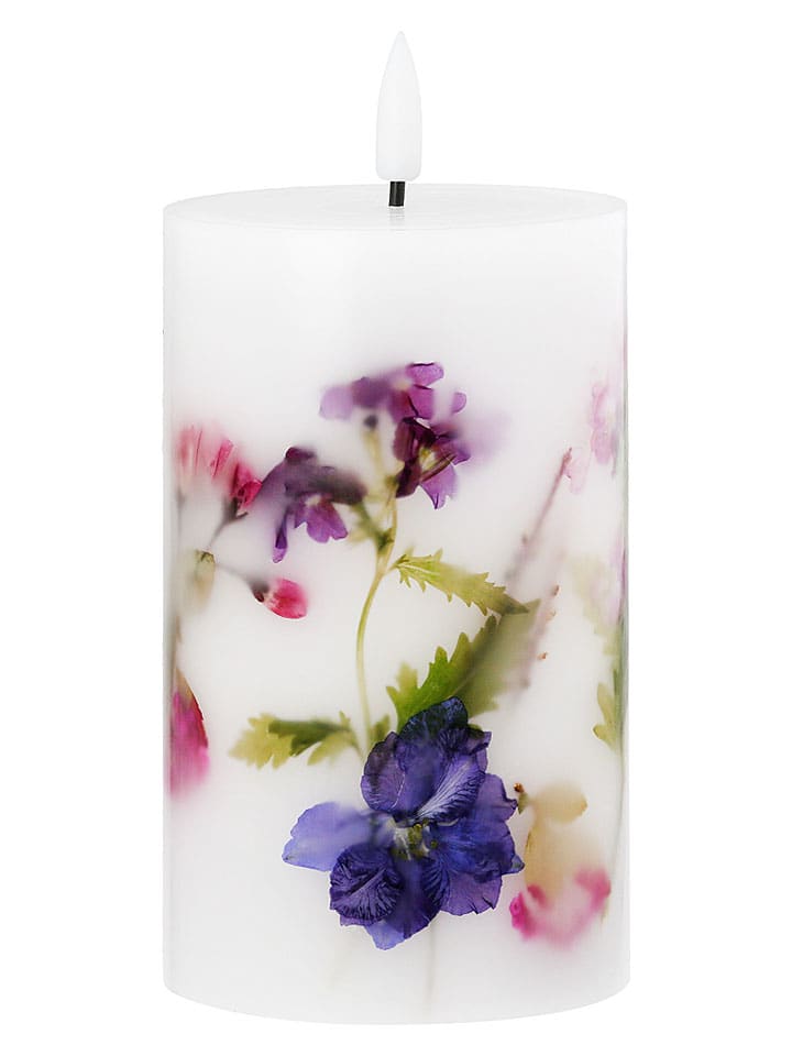 LED-Stumpenkerze "Dry Flower" in Weiß/ Bunt - (H)12,5 x Ø 7,5 cm