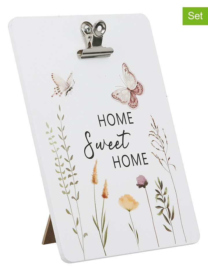 2er-Set: Foto- / Kartenhalter "Home sweet Home" in Weiß - (L)23 x (B)17,5 cm