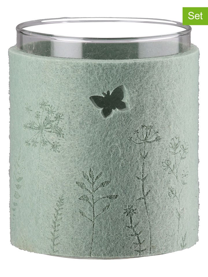 2er-Set: Windlicht "Forar" in Grün - (H)10 x Ø 8 cm