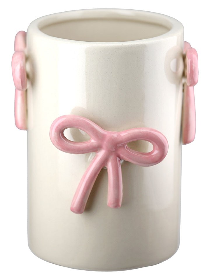 Vase "Bow" in Weiß/ Rosa - (H)15 x Ø 12 cm