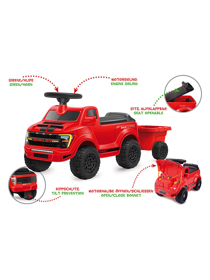 Jeździk "Shelby Ford F-150 Raptor" w kolorze czerwonym z przyczepką - 18 m+