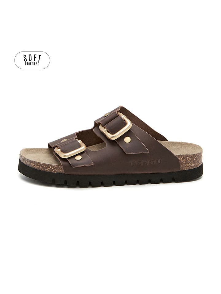 Leren slippers bruin