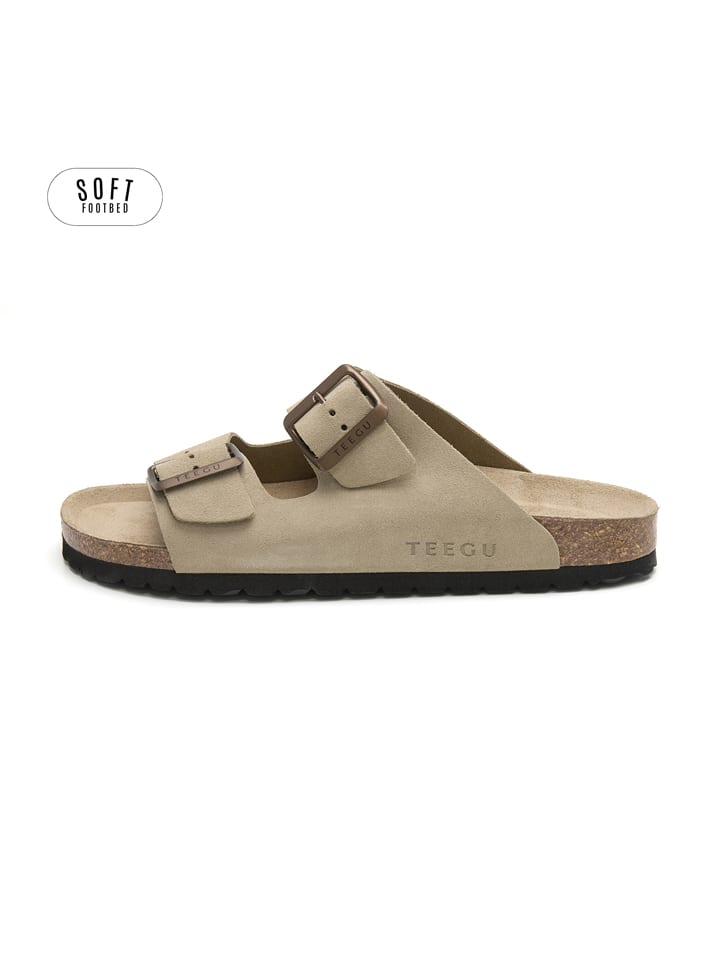 Skórzane klapki w kolorze khaki