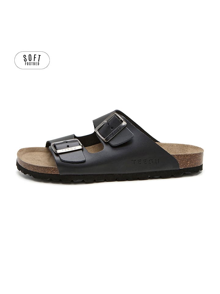 Leder-Pantoletten in Schwarz