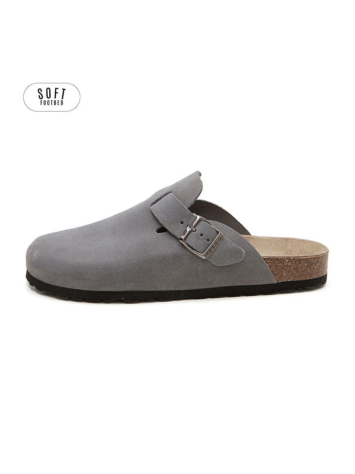 Leren clogs grijs