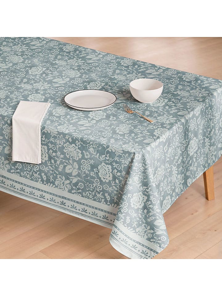Tischdecke "Floral Dahlia" in Blau/ Weiß