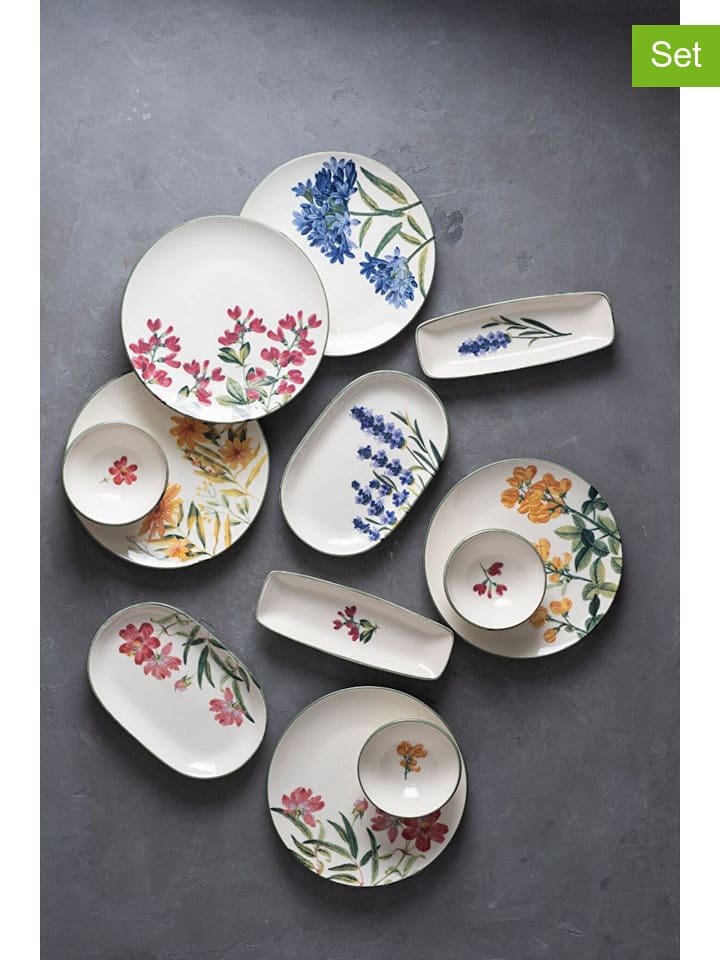 14-delige ontbijtset wit/roze/paars/geel