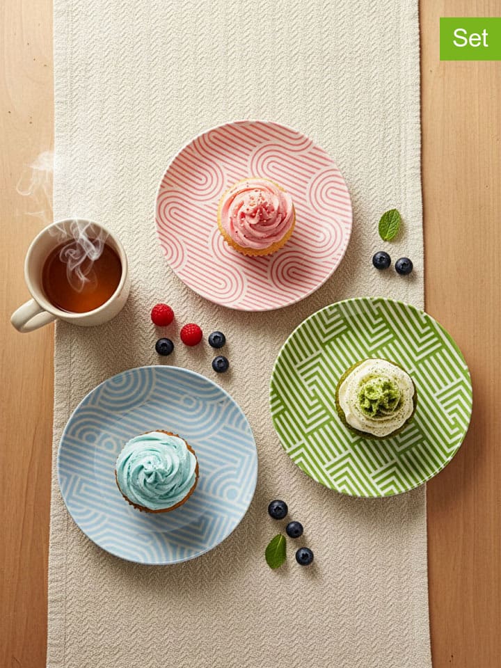 6er-Set: Dessertteller in Rosa/ Hellblau / Grün - Ø 20 cm