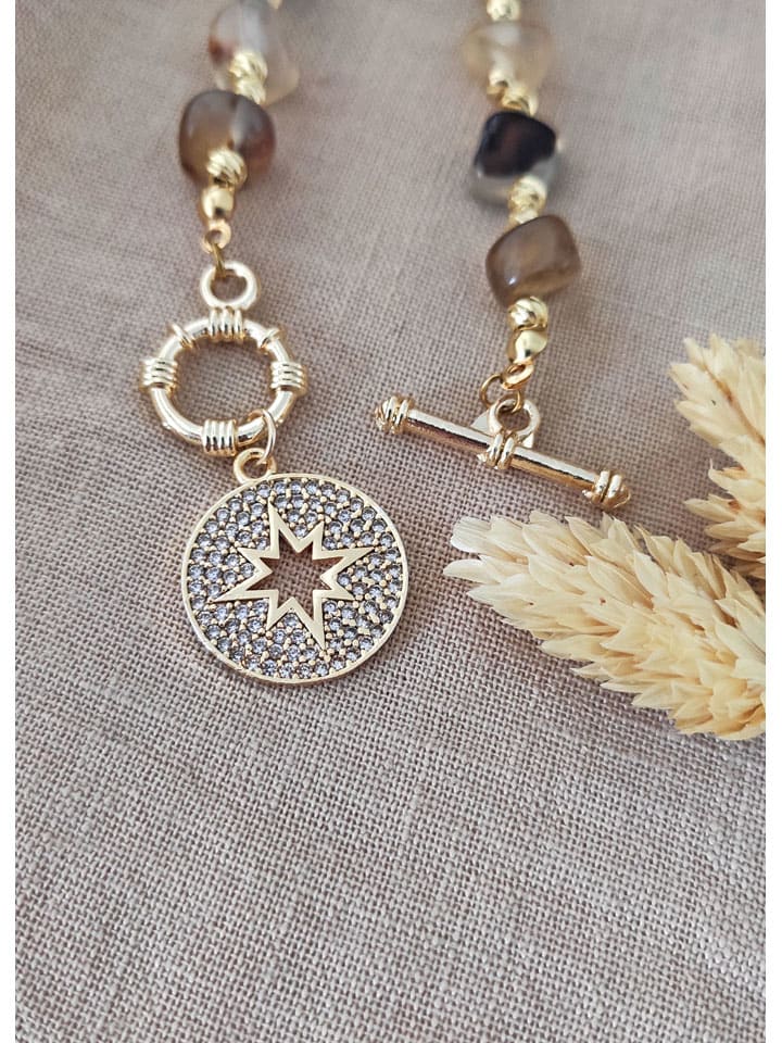 Vergulde ketting met edelstenen - (L)45 cm