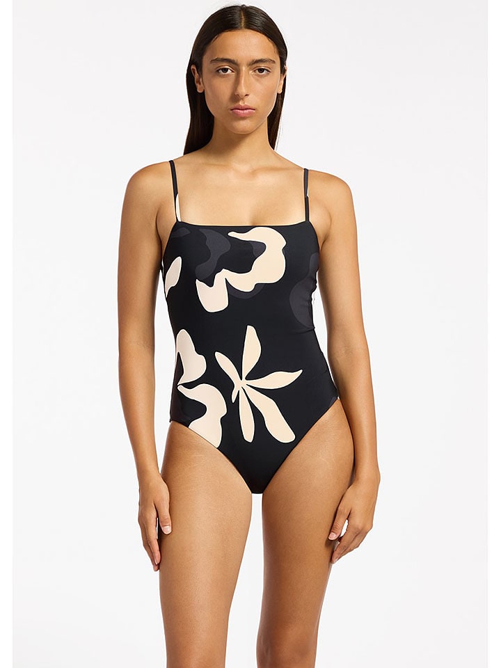 Badeanzug in Schwarz/ Creme