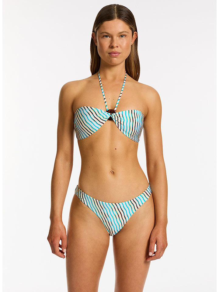 Figi bikini w kolorze turkusowo-białym