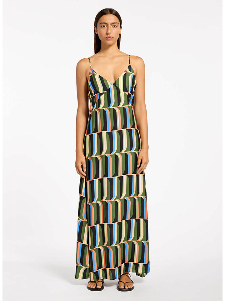 Kleid in Dunkelgrün/ Apricot