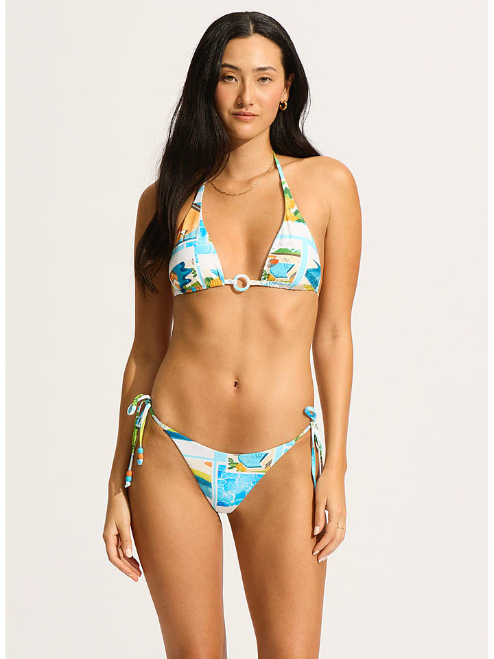 Bikini-Oberteil in Türkis/ Weiß