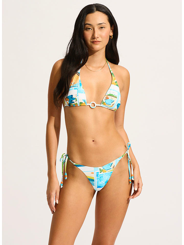Bikini-Hose in Türkis/ Weiß