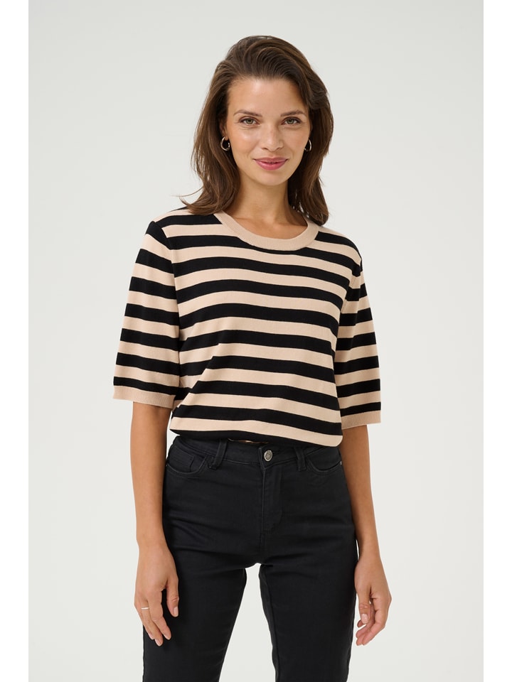 Pullover in Beige/ Schwarz
